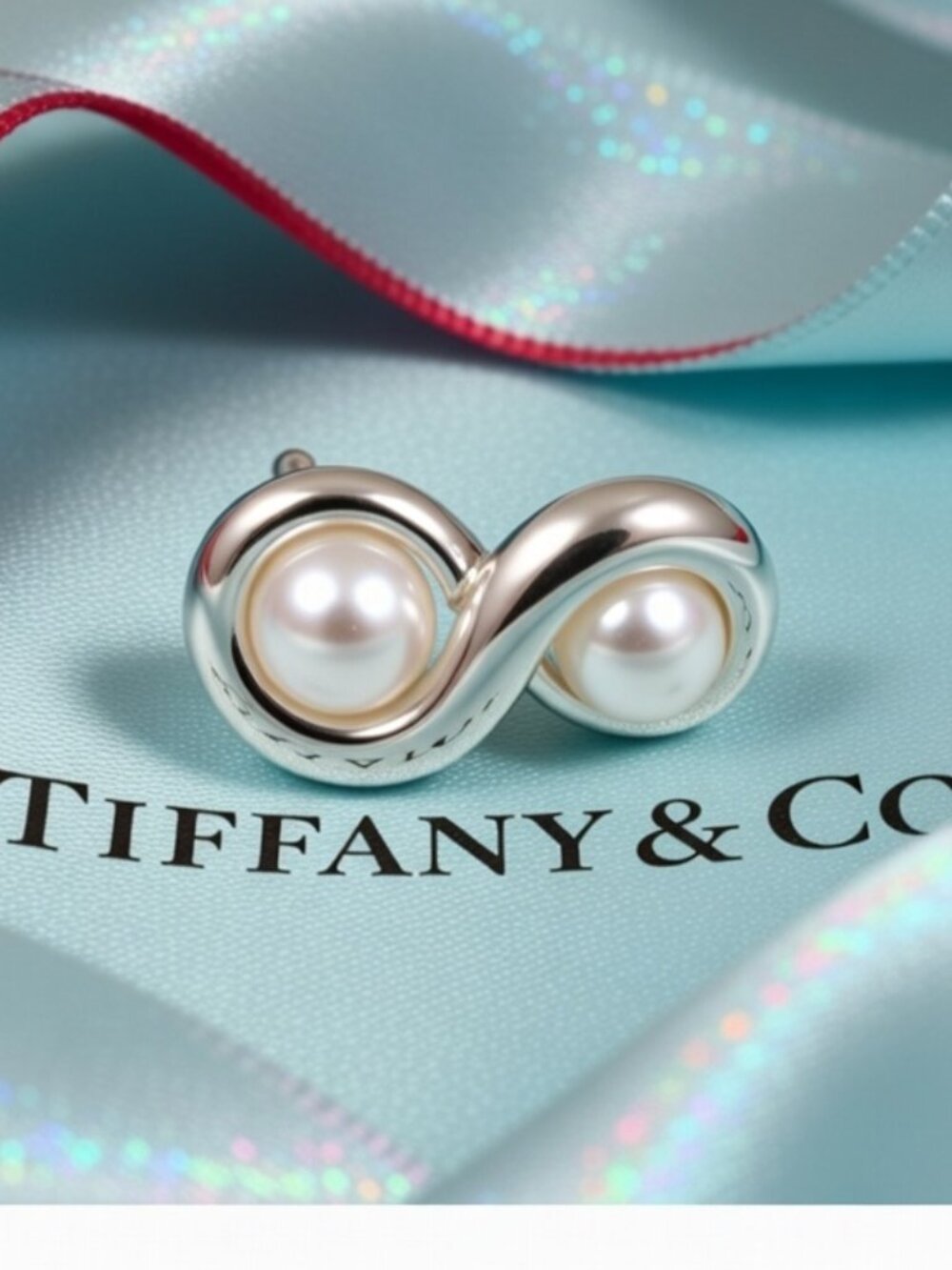 💕 TIFFANY Sterling Silver Infinity Figure Eight Pearl Earrings. only Earrings - Picture 7 of 9